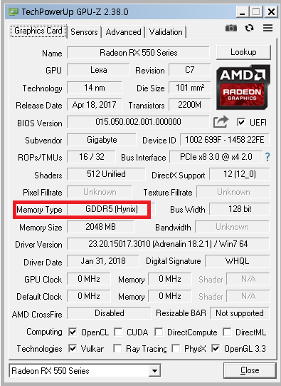 GPU-Z 2.38.0 그래픽카드 정보 확인(메모리제조사확인) / 모니터링