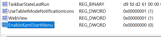 윈도우키-먹통-시작메뉴-만들기-리지스트리-편집기-EnableXamlStartMenu