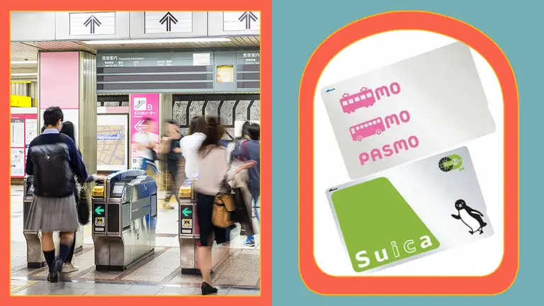교통카드 사진과 교통카드로 지하철을 이용하는 사람들 사진