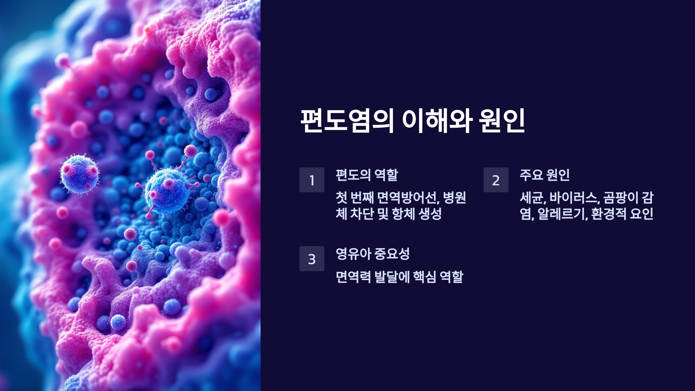 편도염의 이해와 원인을 설명한 PPT 이미지