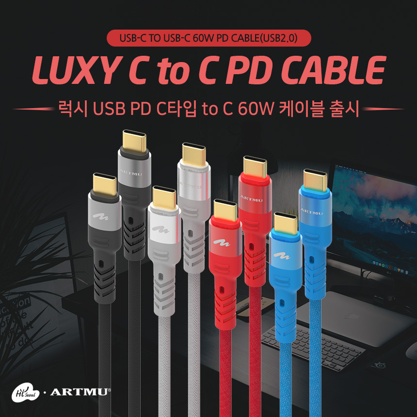  강력한 내구성 럭시 USB PD C타입 to C 60W 케이블