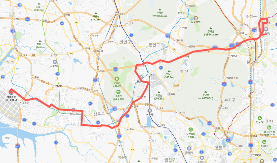  [시외]8467번 버스 시간표, 노선 : 시흥 종합버스터미널, 안산역, 안산시청, 모란역, 성남종합버스터미널