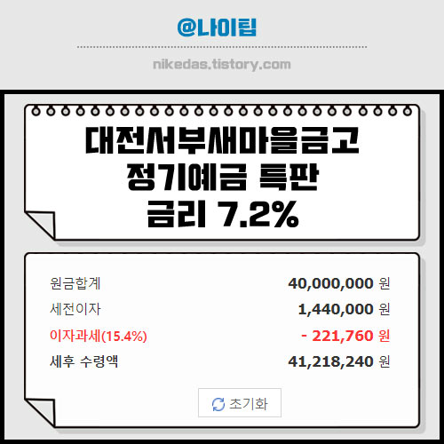 대전서부새마을금고 정기예금 특판 6개월 7.2%