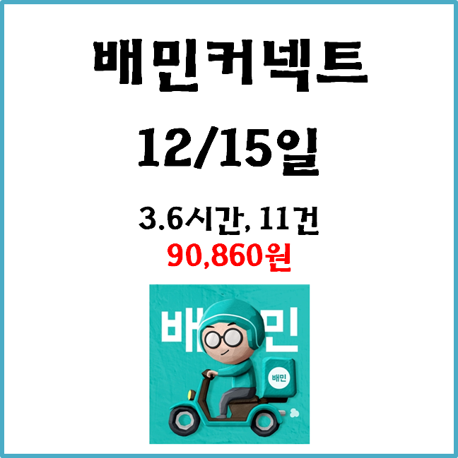  자동차 배민커넥트 수입. 12월 15일 #경기남부#일반배차#수입인증#차커#배커#눈길#폭설#고단가
