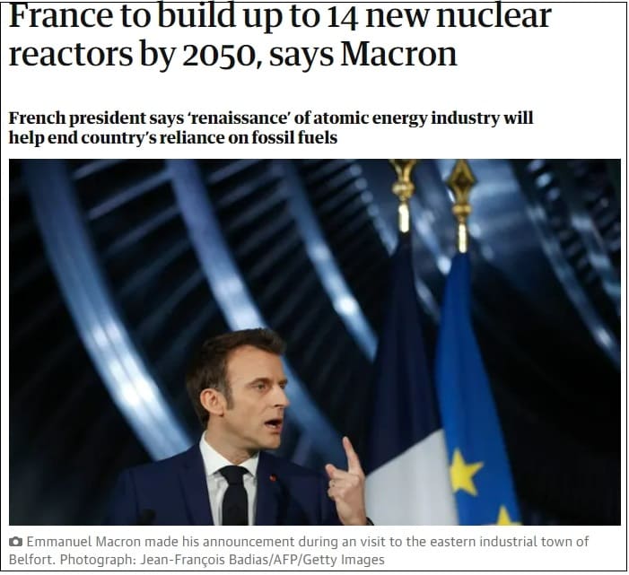  [세계는 원전 건설 붐] 프랑스, 14기 원전 건설 본격화  France to build up to 14 new nuclear reactors by 2050, says Macron