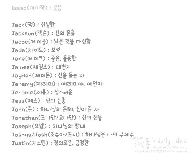 추천의 의미와 등수를 알아봤습니다. 남자아이 영어 이름