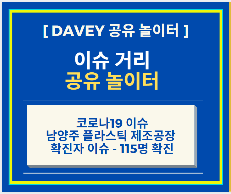  코로나19 이슈 + 남양주  플라스틱 제조공장 대동플라스틱 제조 공장 + 해당 인원 코로나 전수 검사