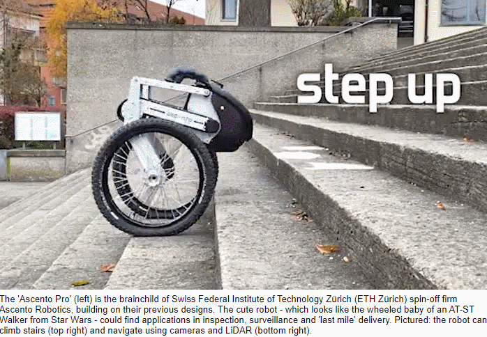  계단 위를 오르는 마치 아기처럼 생긴 로봇 VIDEO: This is Ascento Pro: Incredible two-wheeled autonomous robot can climb UP full flights of stairs