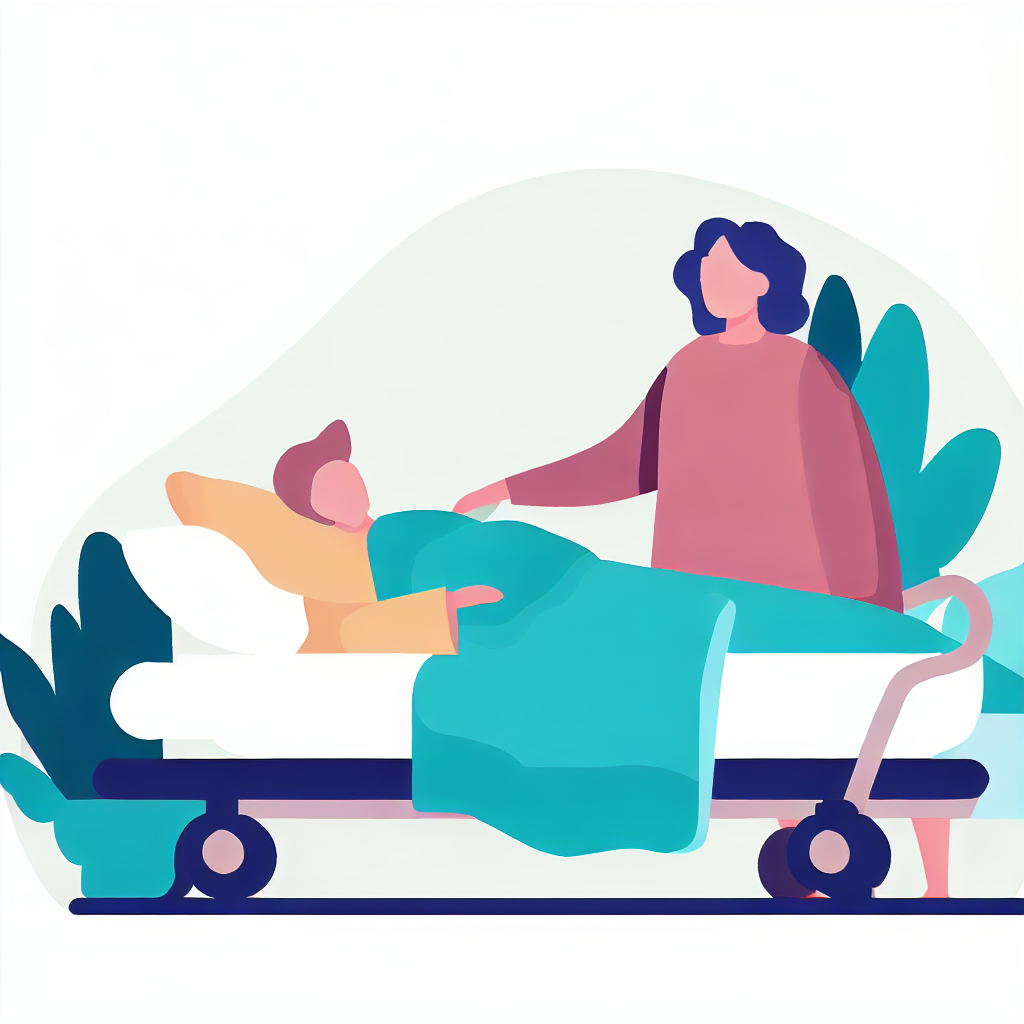 Flat vector style illustration of a person in bed with a caregiver by their side&#44; symbolizing end-of-life care.