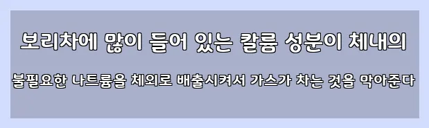  보리차에 많이 들어 있는 칼륨 성분이 체내의 불필요한 나트륨을 체외로 배출시켜서 가스가 차는 것을 막아준다