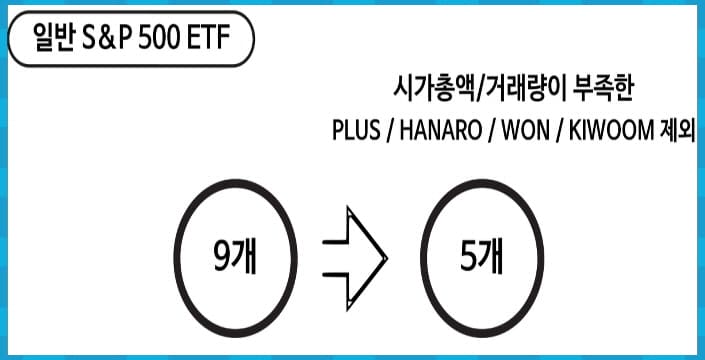 국내 상장 일반 SNP 500 ETF 갯수