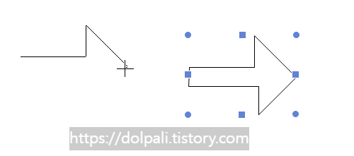 한글 다각형 그리기를 이용한 화살표 잘못된 예시