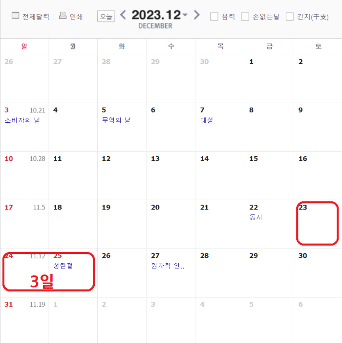 대체공휴일 달력