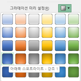 그라데이션 미리 설정 : '아래쪽 스포트라이트 - 강조 1' 선택
