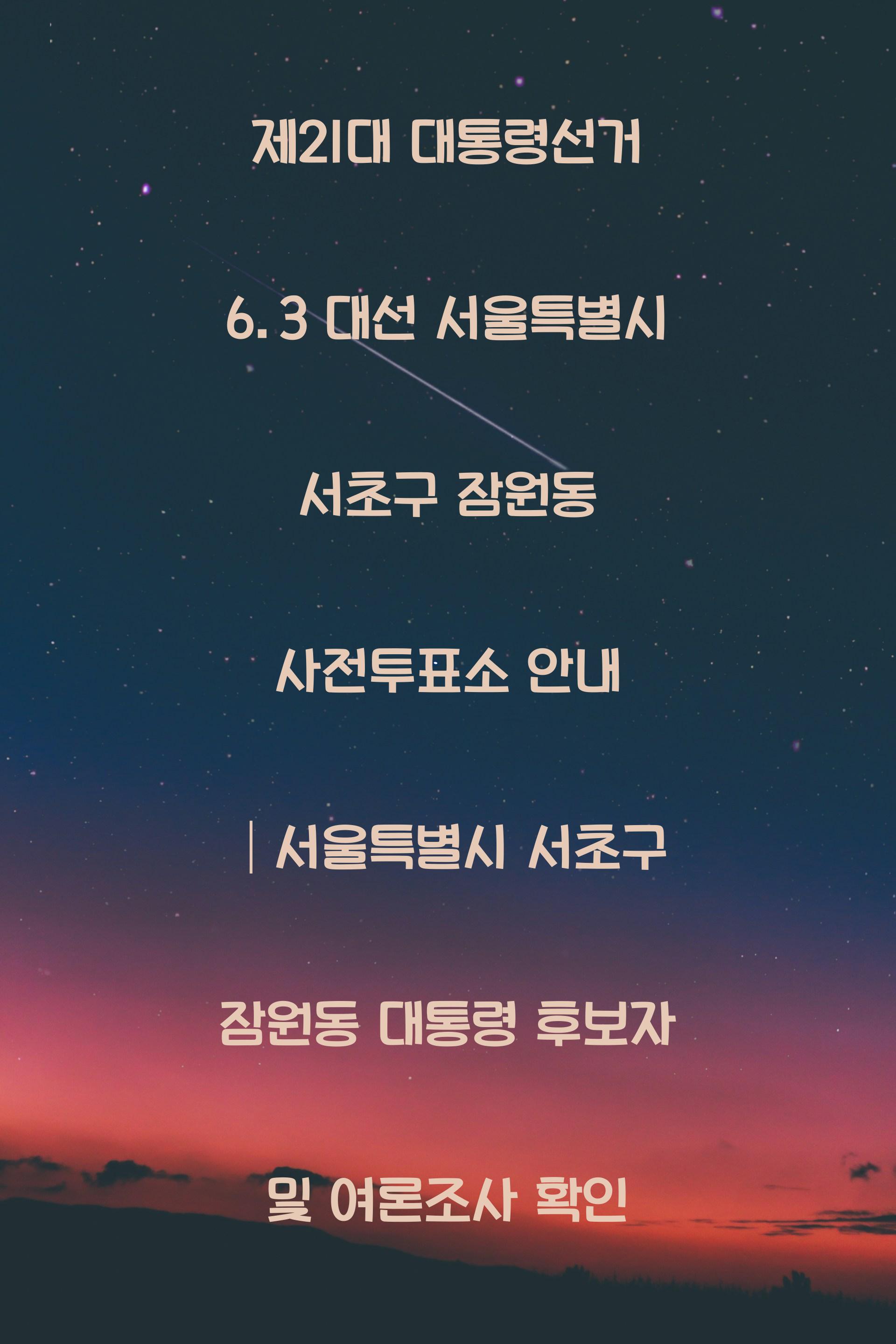 제21대 대통령선거 6.3 대선 서울특별시 서초구 잠원동 사전투표소 안내 │서울특별시 서초구 잠원동 대통령 후보자 및 여론조사 확인
