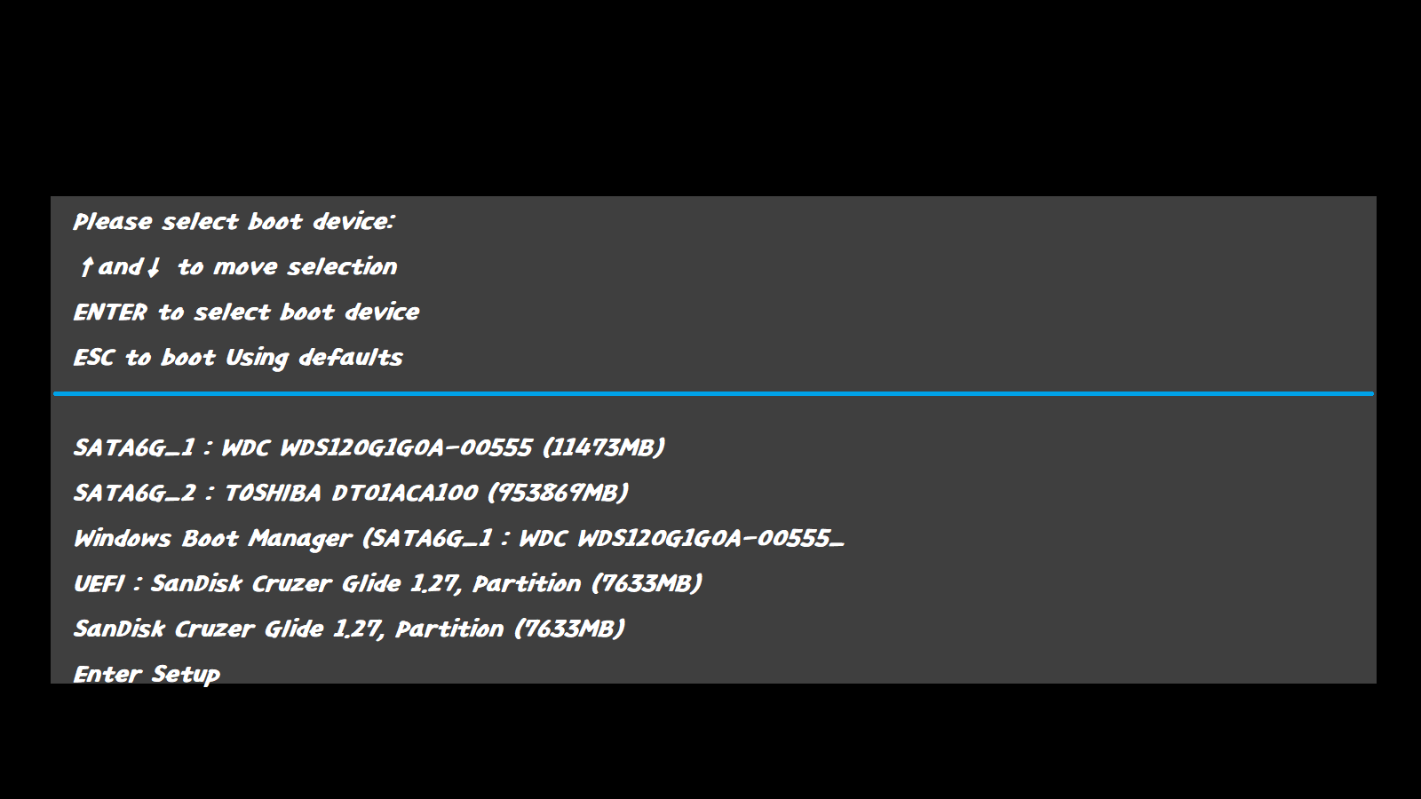 부트 메뉴 선택