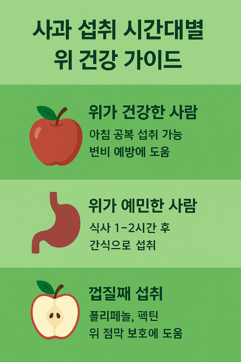 공복에 사과 먹을 때 위 자극 가능성 경고 일러스트