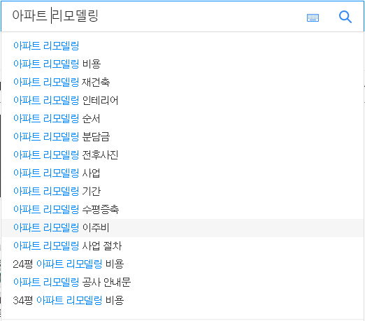 아파트 리모델링 연관 검색어 현황
