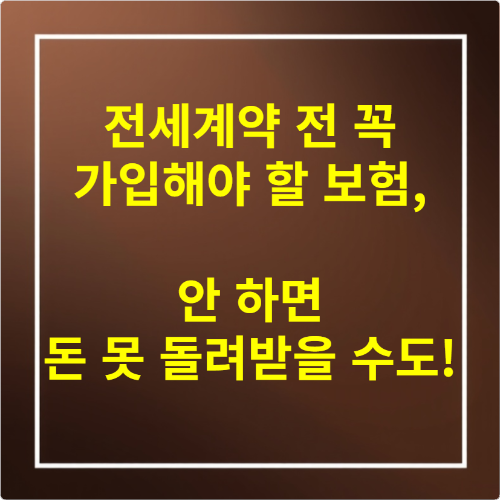 전세계약 전 꼭 가입해야 할 보험, 안 하면 돈 못 돌려받을 수도!