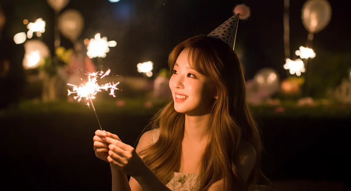 생일 축하를 하는 여성