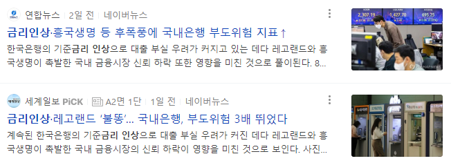 금리인상 관련 뉴스 기사들