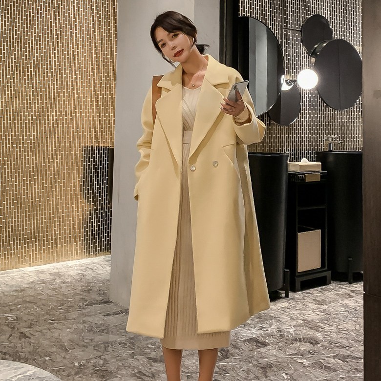  블랙코코 여성 모직 기본 롱 코트 히든버튼 2컬러 베이지연노랑 가격비교확인하기