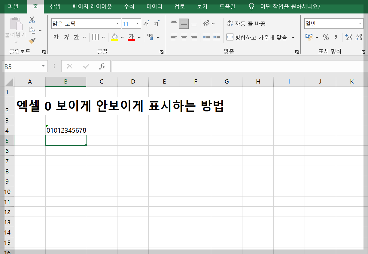 엑셀 0 보이게 안보이게