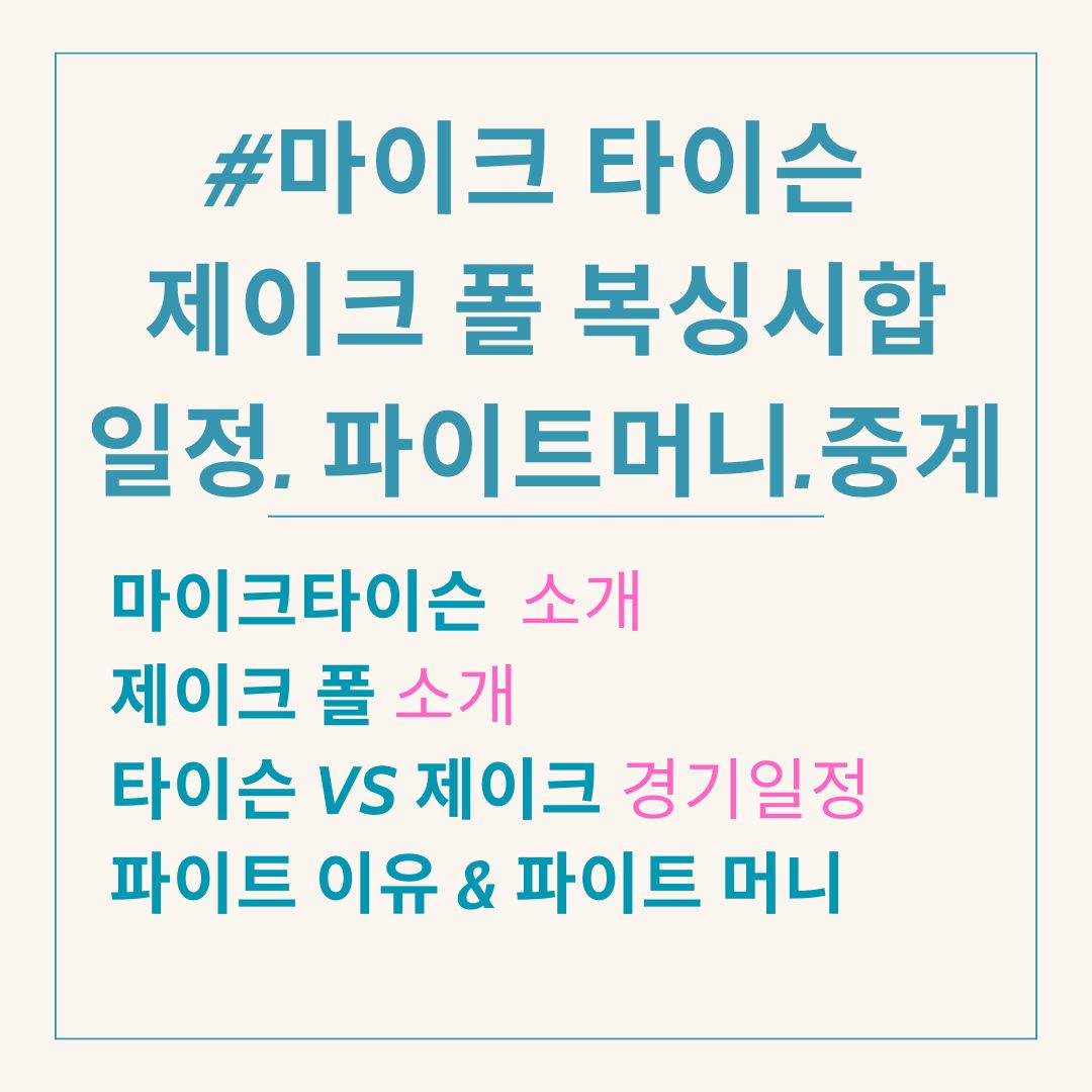 마이크 타이슨 제이크 폴 복싱 경기. 경기일정. 파이트머니. 중계 하는 곳. 건강 악화로 경기 연기.