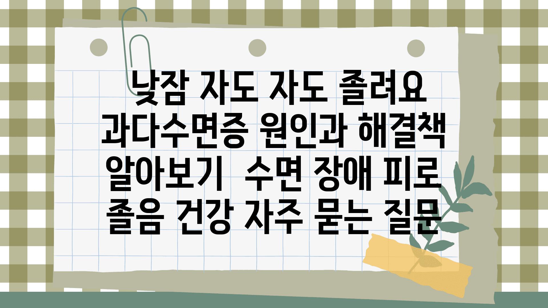  낮잠 자도 자도 졸려요 과다수면증 원인과 해결책 알아보기  수면 장애 피로 졸음 건강 자주 묻는 질문