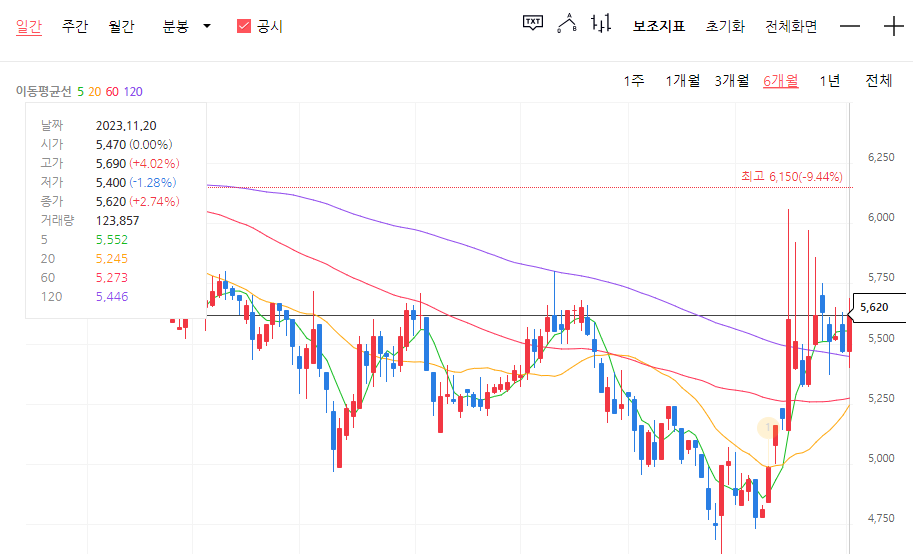 2023년 11월 20일 기준 주식차트