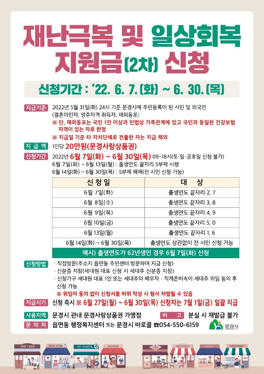  문경시 재난극복 및 일상회복 지원금(2차) 신청