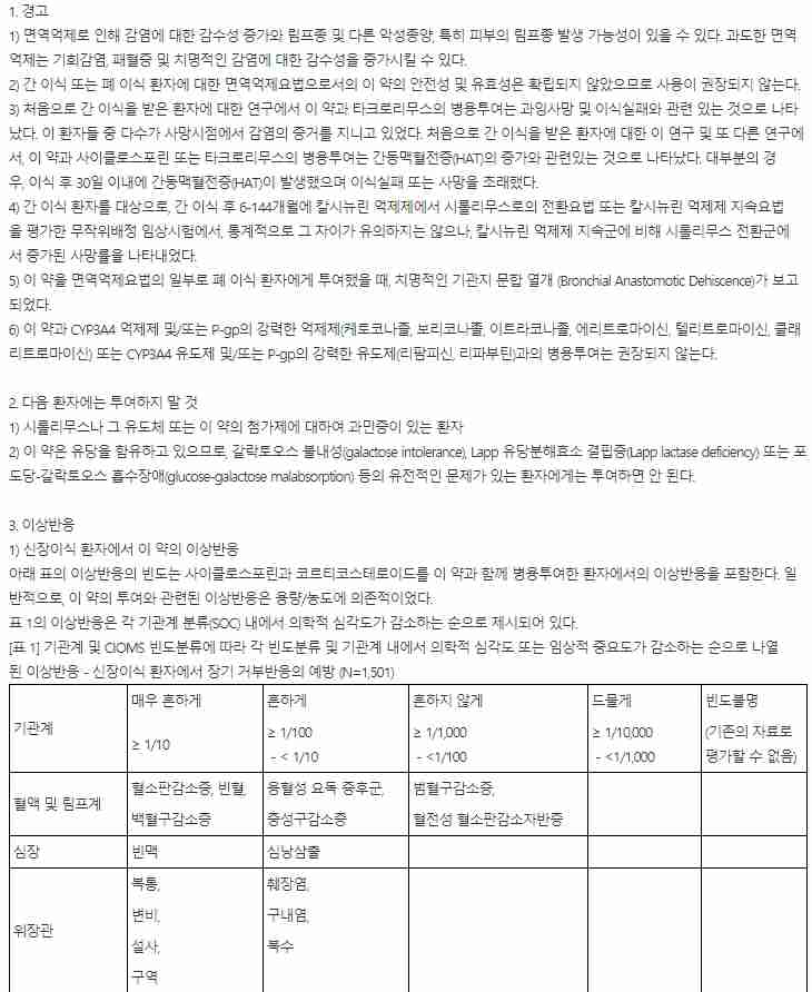 한국화이자제약 라파뮨정 1mg(시롤리무스 1mg)