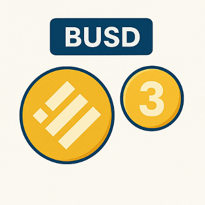 BUSD 로고와 숫자 3이 함께 나타난 인포그래픽으로 코인의 위상을 표현함