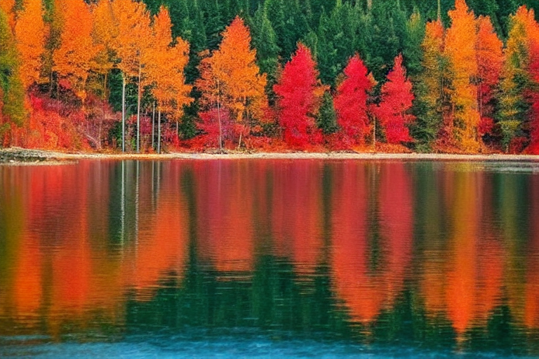 가을-호수에비친-붉고노란-단풍나무