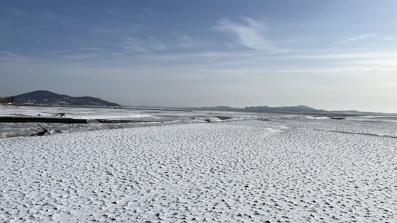 눈덮인 강화도 갯벌