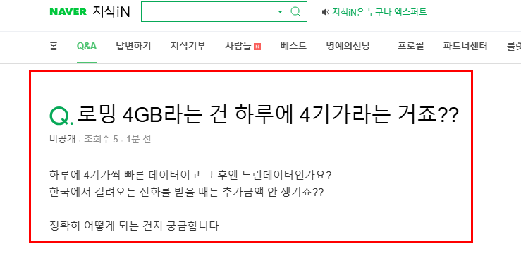 로밍 사용 질문 지식인