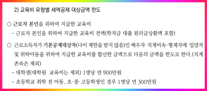 연말정산 교육비 세액공제 대상 한도 학원비