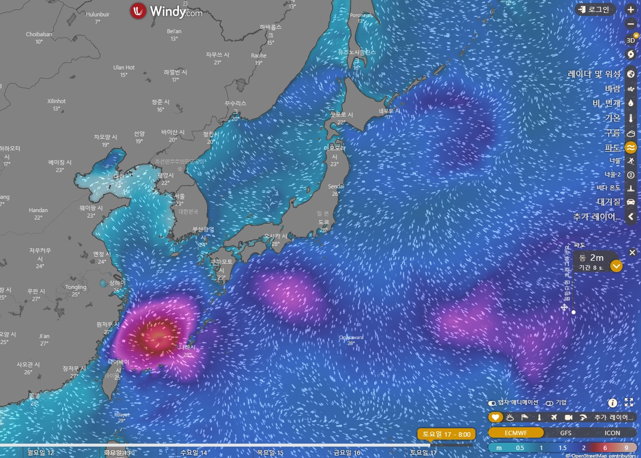 2022년 제12호 태풍 무이파 - Windy / 2022년 9월 17일 토요일 8:00경 / 파도
