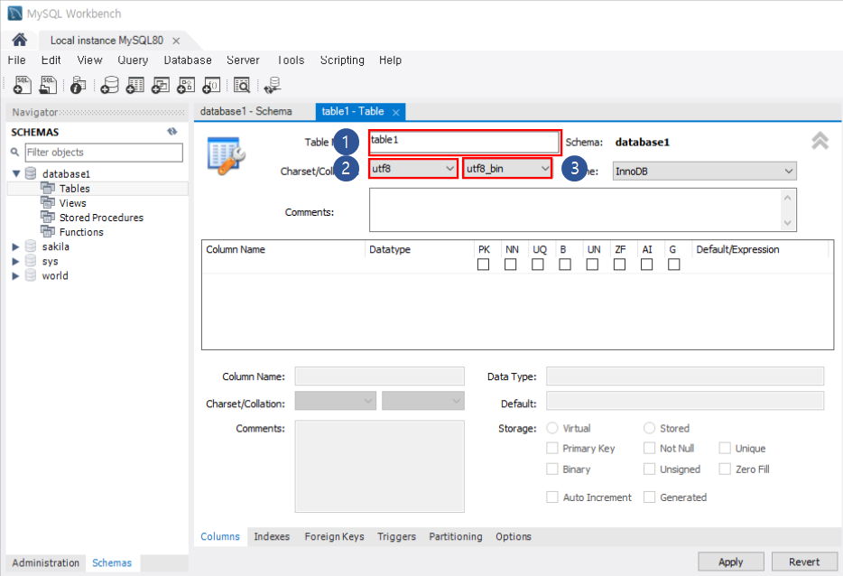 코더제로 데이터베이스 MySQL Workbench 테이블 속성 입력