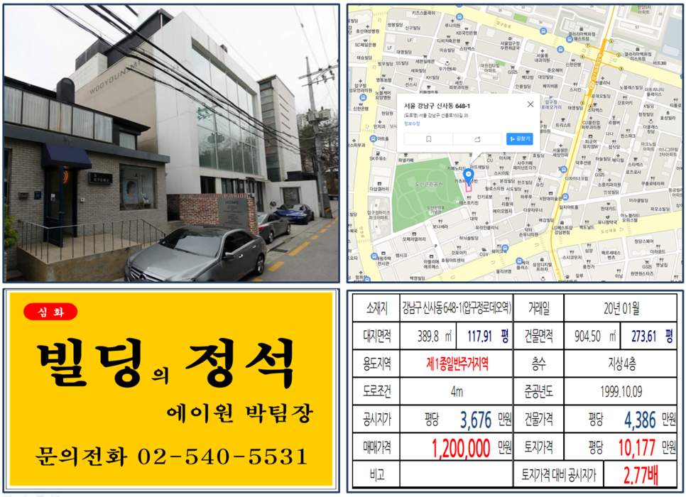  [강남구 압구정로데오역 실거래가 조회] 신사동 648-1 (압구정로데오역) 120억 원, 평당 10,177만 원, 도산공원, 압구정로데오역 빌딩