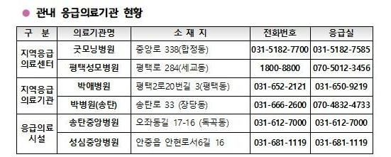 2024년 추석 연휴 경기도 평택시 관내 응급의료기관 현황