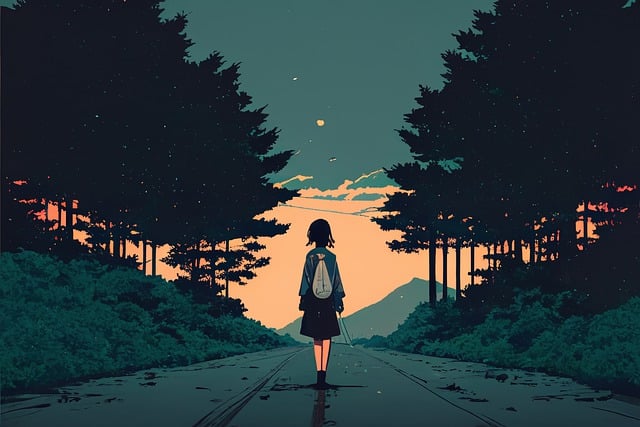 홀로 걷는 소녀 애니메이션 이미지