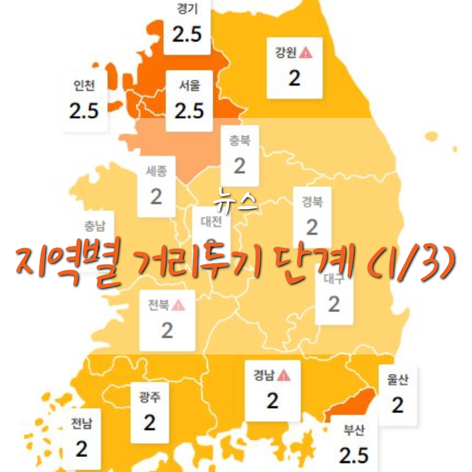  지역별 최신 사회적 거리두기 단계 (1.3 18시 기준)