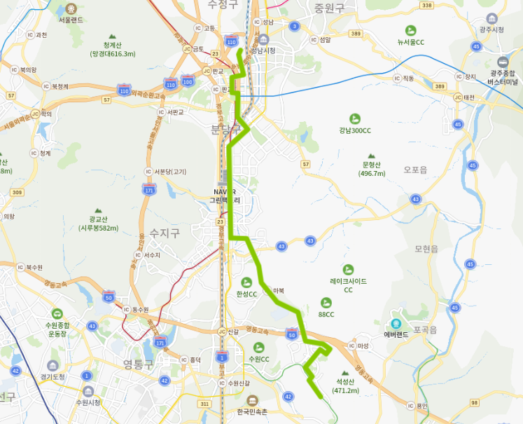  성남 390번 버스 노선, 시간표 안내[판교역, 수내역, 정자역, 미금역,동백, 초당역]