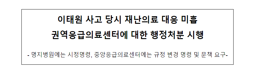  이태원 사고 당시 재난의료 대응 미흡 권역응급의료센터에 대한 행정처분 시행