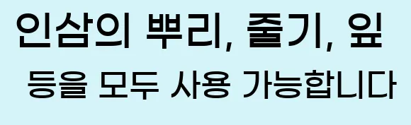  인삼의 뿌리, 줄기, 잎 등을 모두 사용 가능합니다