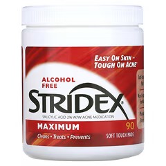  Stridex, Single-Step Acne Control, 맥시멈, 알코올 무함유, 소프트 터치 패드 90매