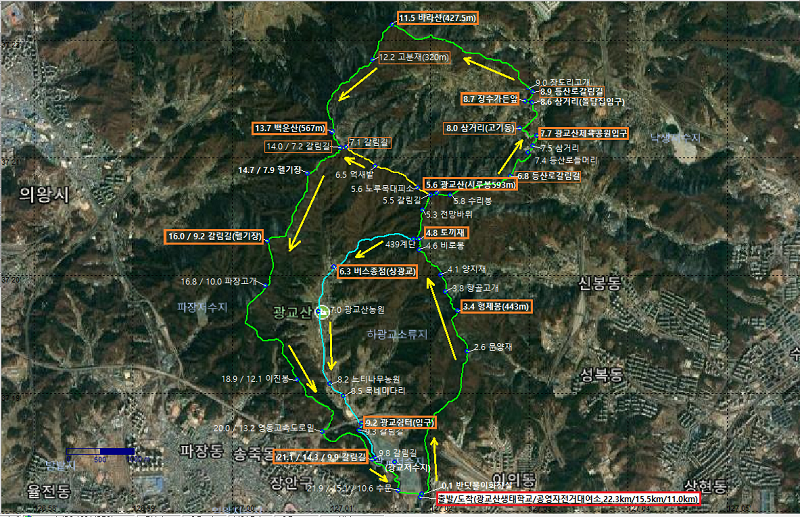 2024 수원 광교산 트레일러닝 대회 전체 지도(산악)
