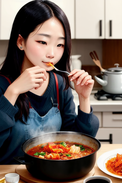 AI가 그린 김치찌개 먹는 모습