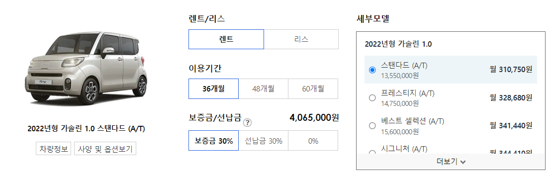 레이 출고기간, 장기렌트 가격 총정리(2022년 3월 기준)